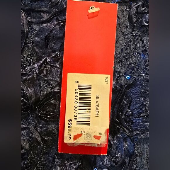 NWT, B Michael America Red Collection Textured Gown Navy Sz 6 - Picture 2 of 4